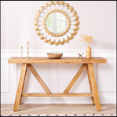 Farmhouse A-Frame Wood Console Table, 58.5 Inch, Rustic Design For Entryway And Living Room