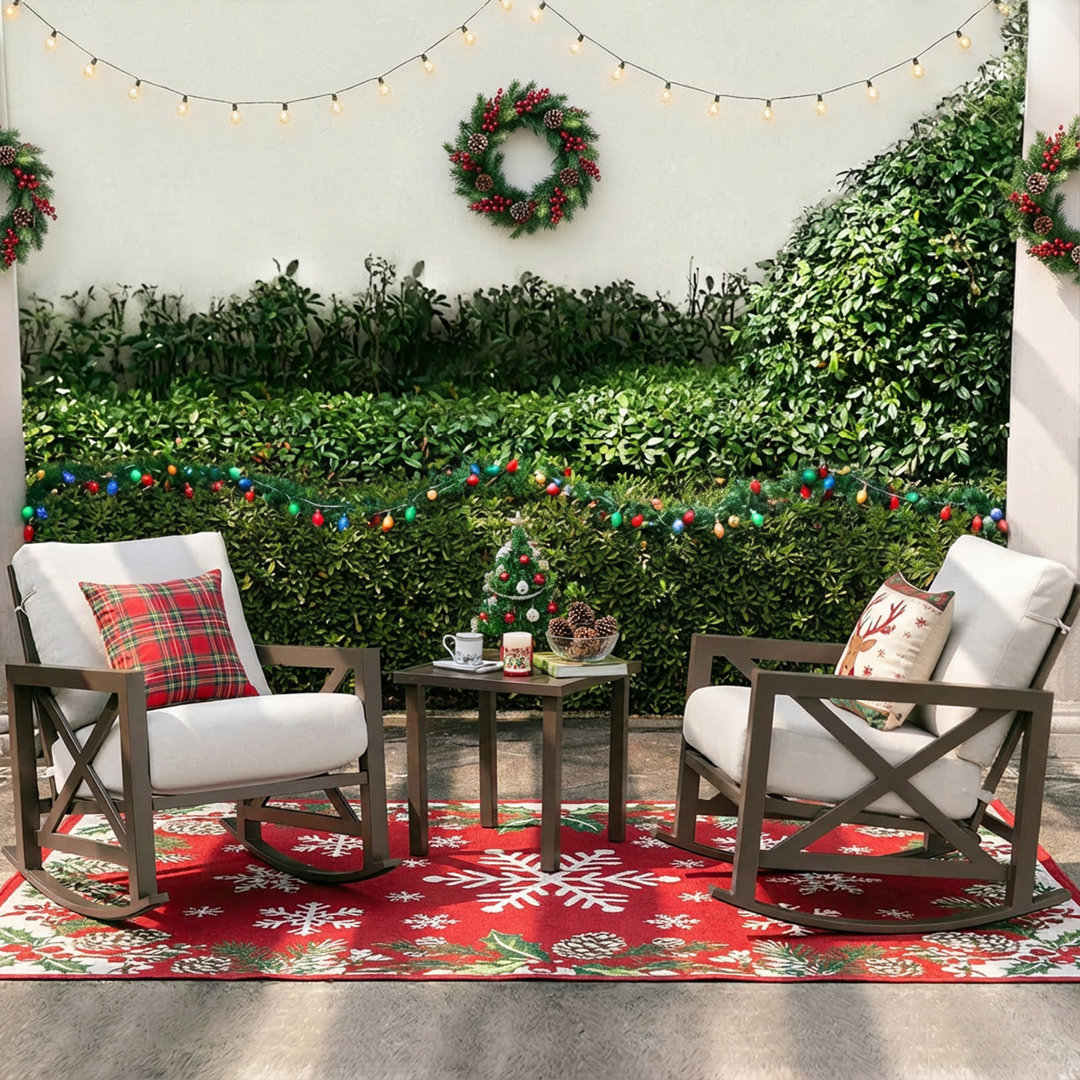 Isfried 3-Piece Metal Frame Outdoor Conversation Set with Thick Cushions Gracie Oaks Cushion Color/Frame 