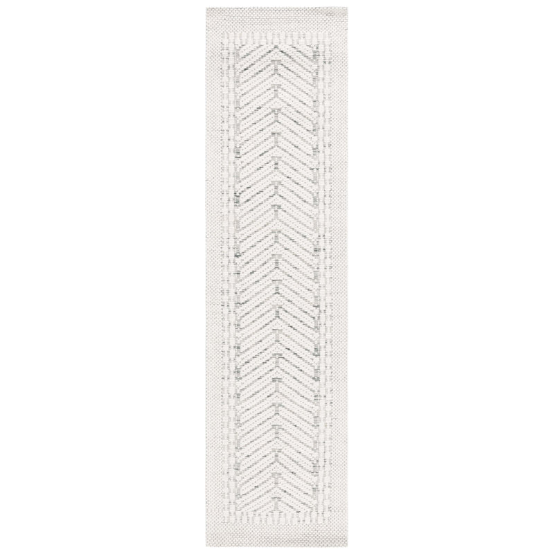 Manya Striped Handwoven Wool/Polyester Area Rug in White, Runner 2'3" x 9'