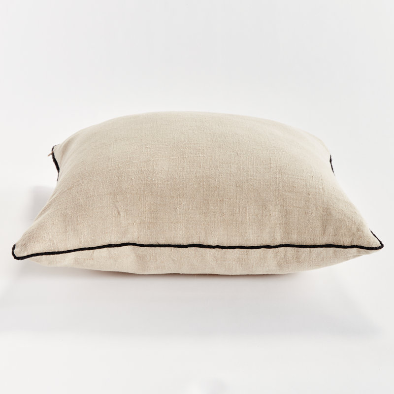 Elias Linen Lumbar Rectangular Pillow Cover & Insert, Flax/Black, Square 24"H x 24"W