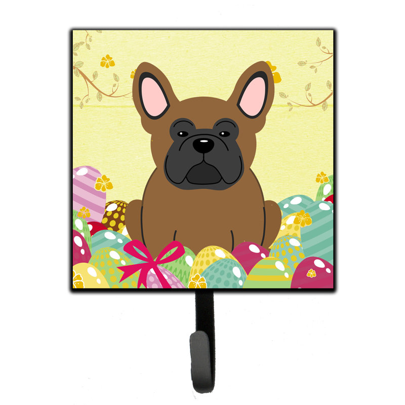 Mcelyea Metal Wall Organizer with Key Hooks, French Bulldog, Yellow/Grey/Green