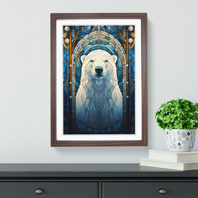 XYZ-FRM-V1223-5194 Polar Bear Nouveau - Single Picture Frame Print on Wood, 64cm H x 46cm W x 2cm D, Walnut
