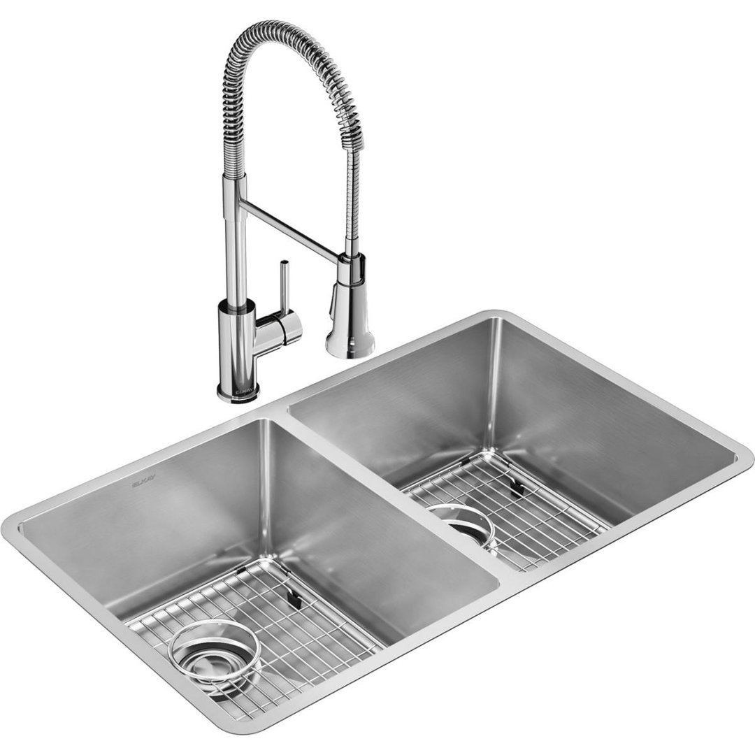 Crosstown Stainless Steel 32" L x 19" W Undermout Kitchen Sink with Faucet Elkay