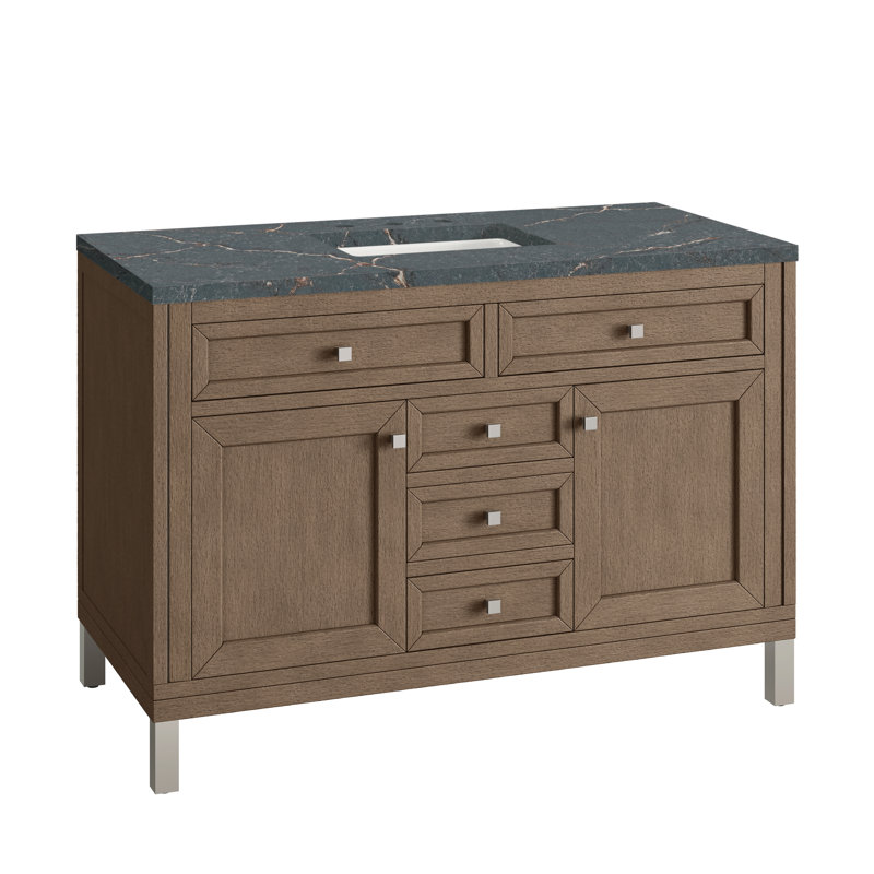 Chicago 48'' W Single Vanity, Walnut Whisper, Parisien Bleu, 8" Widespread