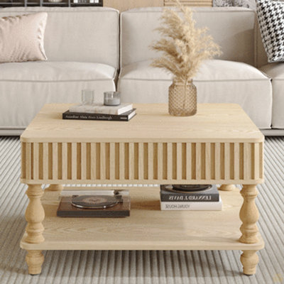 Table basse à plateau relevable cannelé 31,5 pouces avec rangement ouvert dissimulé
