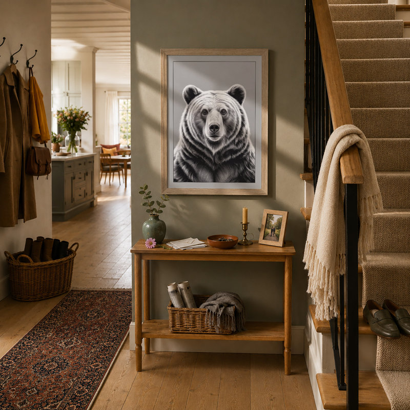 Bear's Direct Gaze Modern - Print, A1 - 84.1 x 59.4 cm, Oak