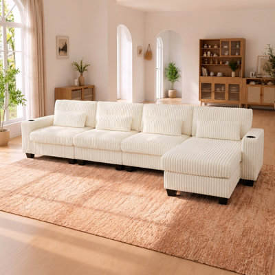 Canapé modulaire modulaire en L avec repose-pieds détachable et 4 coussins lombaires
