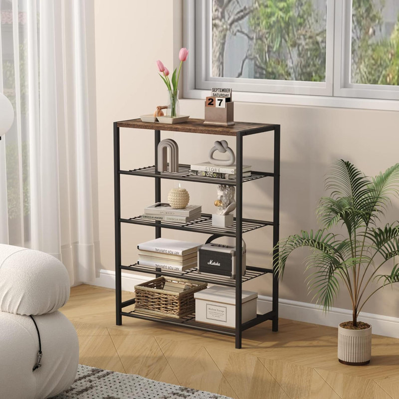 Shoe Rack 5-Tier, Shoe Storage Shelf, Industrial Shoe Tower, Narrow Shoe Organizer For Closet Entryway, Small Shoe Rack Table With Durable Metal Shelves