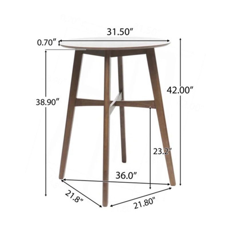 Table de bar ronde en bois Mid-Century, Chêne, H 36 po x L 35,4 po x l 35,4 po