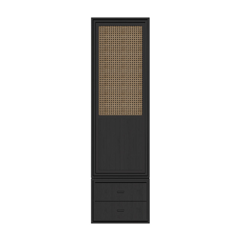 Armoire chic en rotin à deux tiroirs, Noir