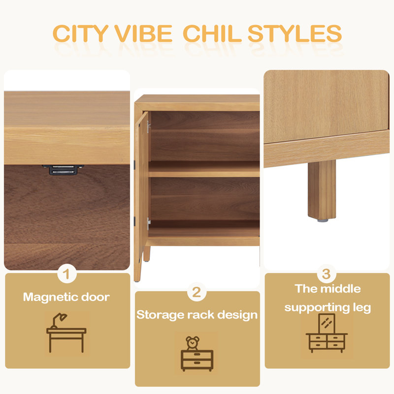 Buffet de 47,25 pouces de style campagnard avec placage de pin et 2 portes, buffet rétro avec pieds réglables, Naturel