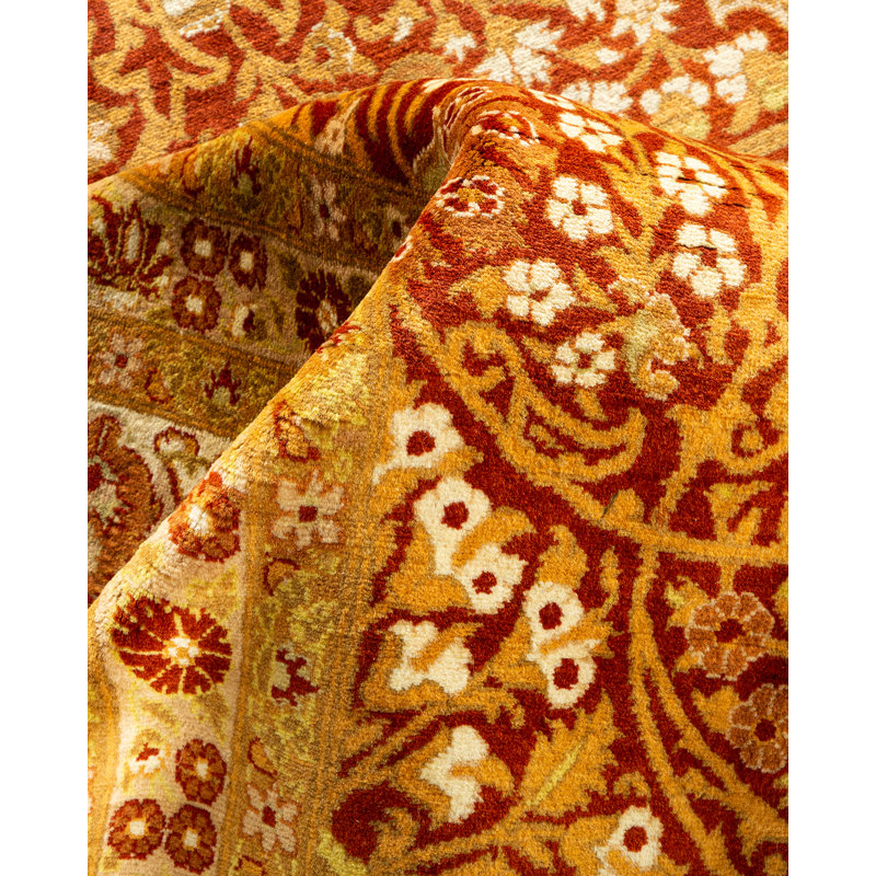 Tapis orange / beige noué à la main de conception unique 8 pi 2 po x 10 pi 1 po Keller