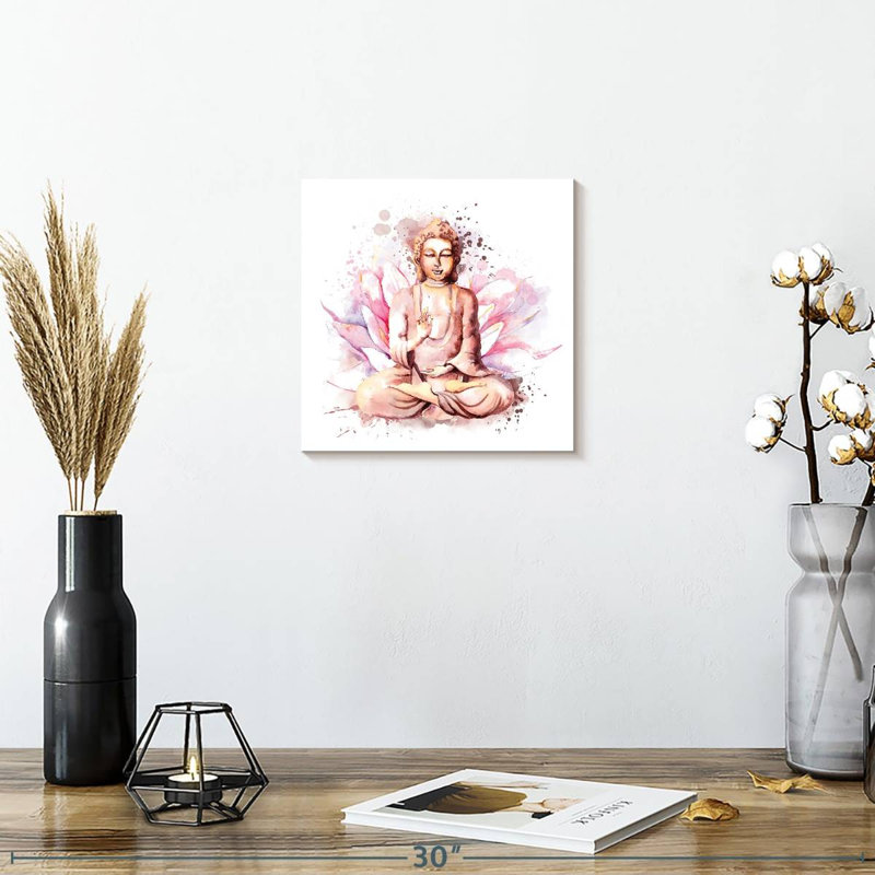 Buddha on Lotus Splatter - Reproduction sur toile tendue, H 10 po x l 10 po x P 1,25 po