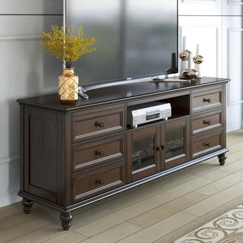 Vintage Handle TV Cabinet with Large Storage Space, 78.74", Black Walnut