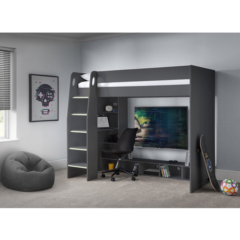 Aisha Single (3') High Sleepers Bed Frame with Storage Included with Built-in Ladder Included with Desk Included, Anthracite