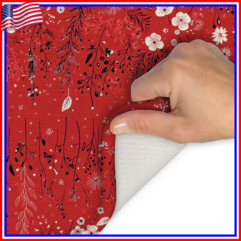 Tapis de bain floral, Simple - L 34 po x l 21 po, Motif floral rouge