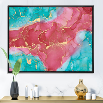 Reproduction d'art sur toile, rose et turquoise