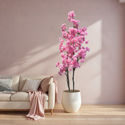 Artificial Cherry Blossom Tree,5.9ft Tall Decorative Faux Cherry Blossom Silk Tree In Pot, Home Indoor Corner Decor