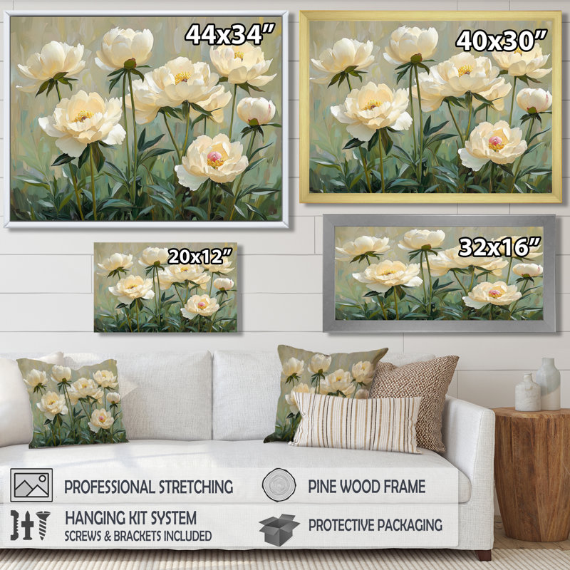 «Ireene Summer Peony In The Herb Garden I», art mural sur toile, H 30 po x l 40 po, Noir, noir, noir, noir