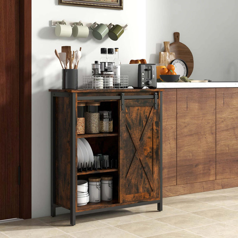 Gracie Oaks 32" Farmhouse Accent Storage Cabinet With Sliding Barn Door & Adjustable Shelves