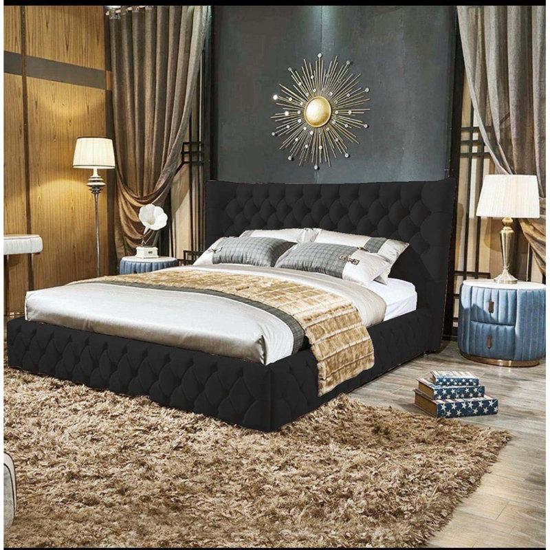 Buckingham Upholstered Ottoman Storage Bed, Double (4'6), Black