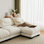 Canapé modulaire confortable à 4 places en tissu de chenille plissé avec siège ergonomique en mousse haute densité, canapé modulaire en forme de U avec 2 repose-pieds, accoudoirs arrondis arrondis et 2 coussins décoratifs ronds