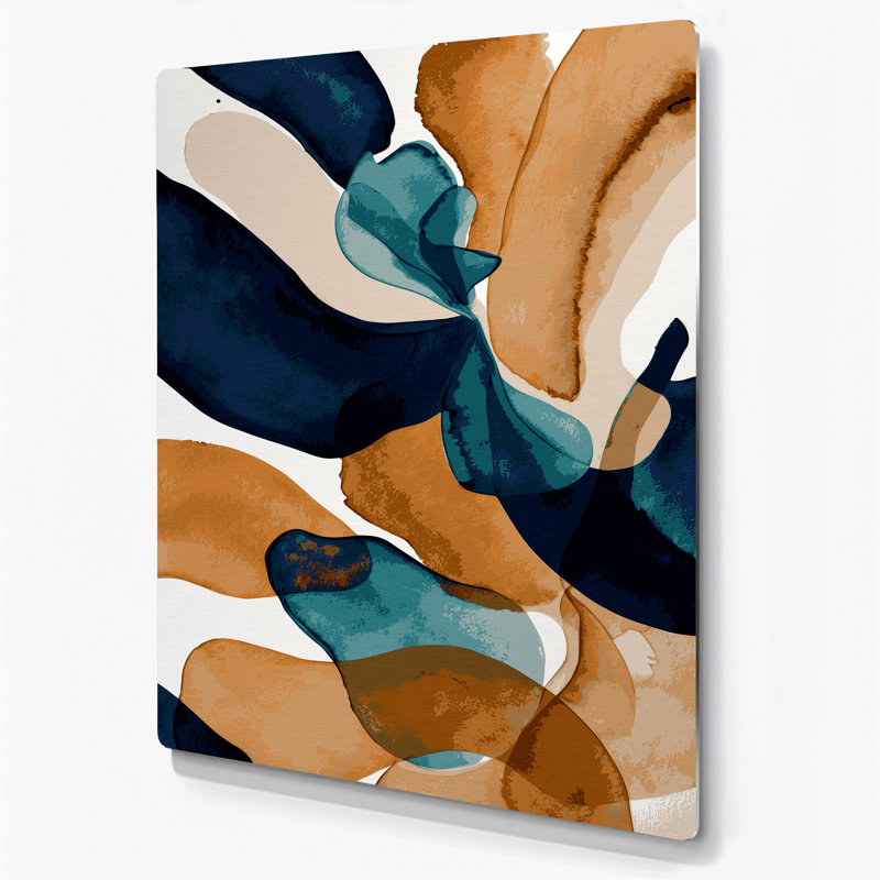 Abstrait aquarelle 77, art mural en métal brun, H 11 po x l 14 po
