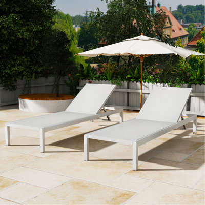 Outdoor Chaise Lounge Chair Set Of 2, Aluminum Adjustable Outside Chair For Pool Patio Beach Yard, All Weather Use UV Resistant 400Lbs Weight Capacity