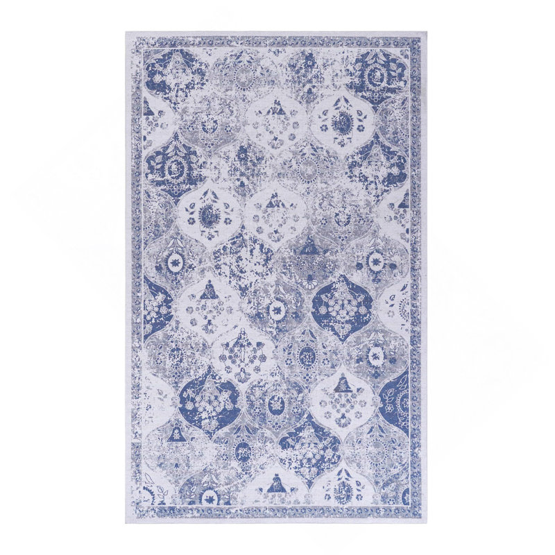 Blue Washable Rug Area Rug, Rectangle 6' x 9'