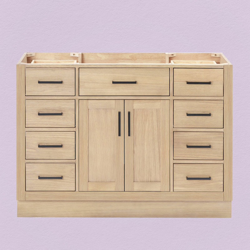 48" Single Bathroom Vanity Base Only, Natural Oak, Matte Black