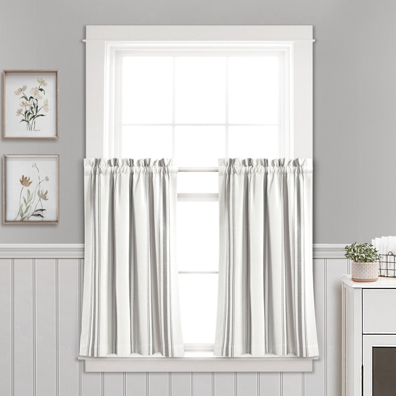 Gray and White Striped Cotton Rod Pocket Window Valance