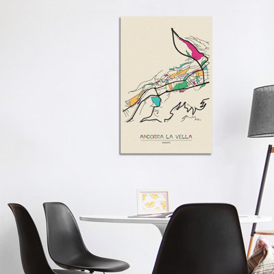 Andorra La Vella, Andorra Map by Ayse Deniz Akerman - Print on Canvas