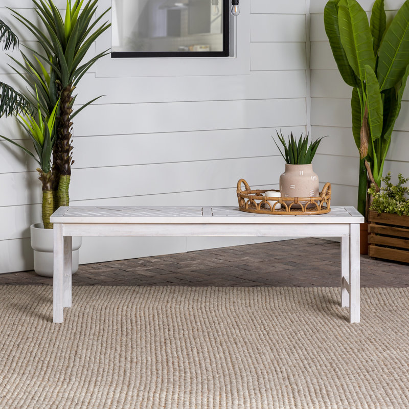 Harbison Acacia Wood Picnic Patio Bench, White Wash