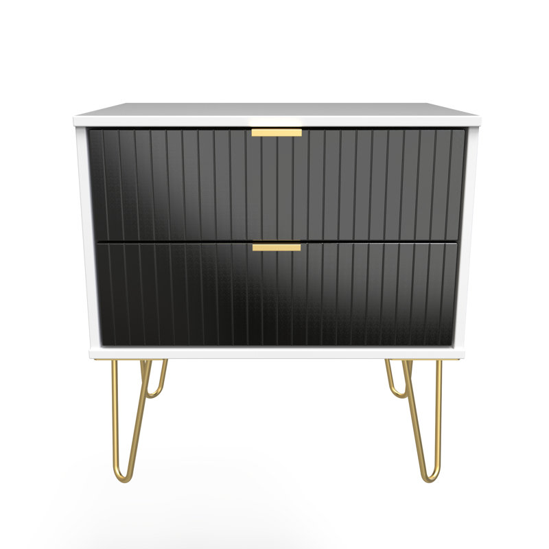 Beranda 58cm W Manufactured Wood Bedside Table, Deep Black/White