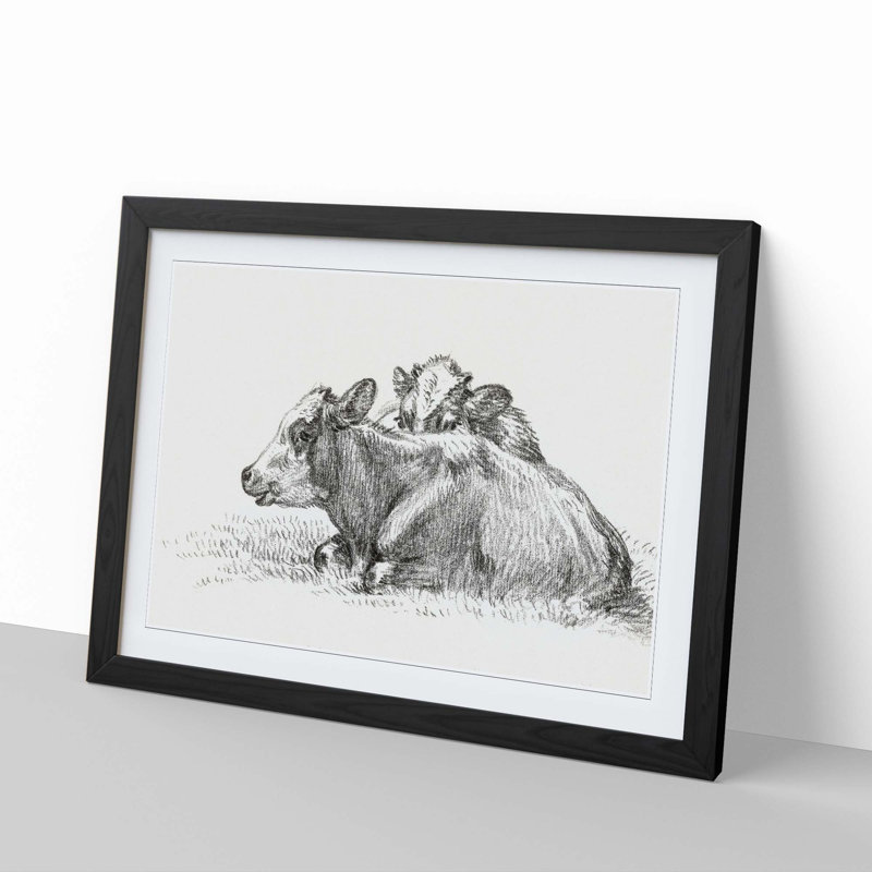 Two Lying Cows by Jean Bernard - Framed Print, 48cm H x 65cm W x 2cm D, Black Framed