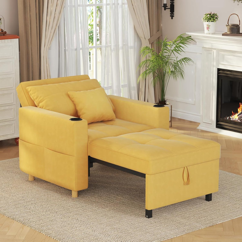 Emma-Leigh 1 Seater Fabric Accent Chairs Bed, Yellow Linen