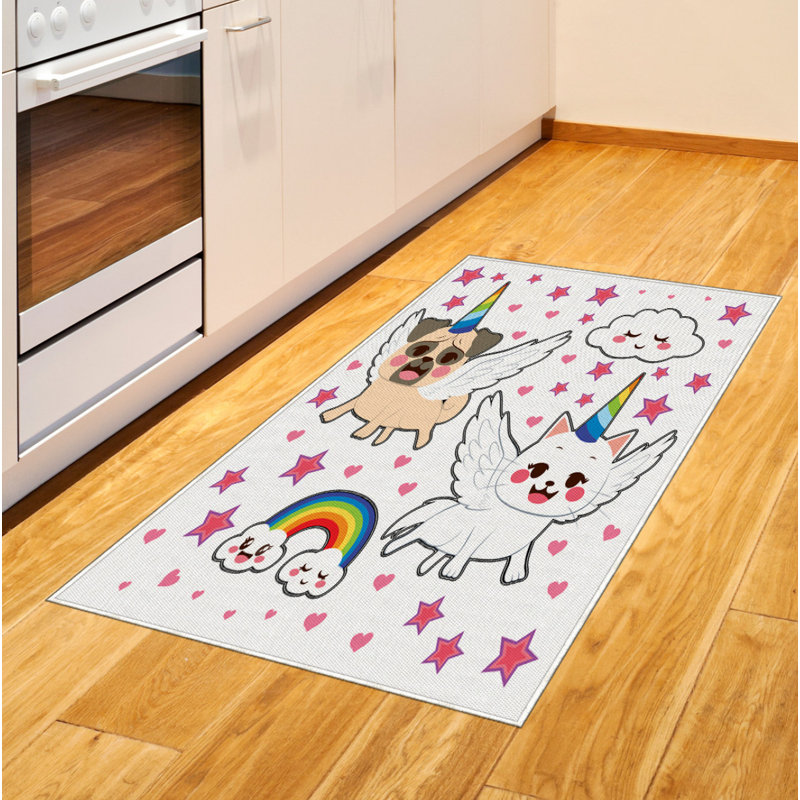 Fontenot Unicorn Cat High Density Long Fiber Poly Threads Decorative Area Rug Carpet, Rectangle 2'7" x 5'