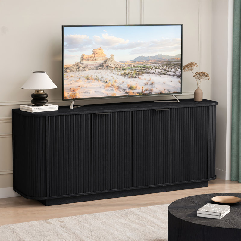 63"Wavy Storage Sideboard, Double-Door Buffet Cabinet With Adjustable Shelves, Suitable For Kitchen, Living Room, Hallway - Versatile Storage (Black)