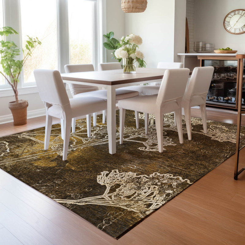 Machine Washable Indoor/Outdoor Brenden ACN2239 Floral Rug, Rectangle 5' x 7'6"