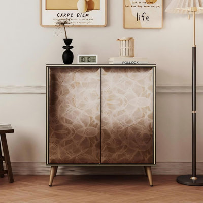 2 Door Sideboard Buffet Cabinet with Raised Shaped and Geometric Line Texture Door Panel