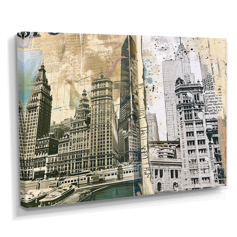City of Chicago Vintage Journal - Chicago, impression d'art mural, Toile tendue, H 16 po x l 32 po