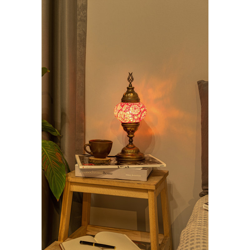 Lampe turque Kafthan w / Plug-in - Lampe de table en vitrail mosaïque, - Lampe marocaine rétro Pavla, Cercle rouge séparé