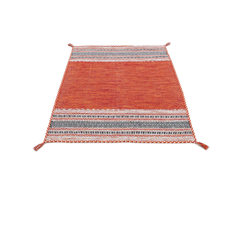 Azizi Striped Hand Woven Cotton Orange Rug, Rectangle 80 x 150cm