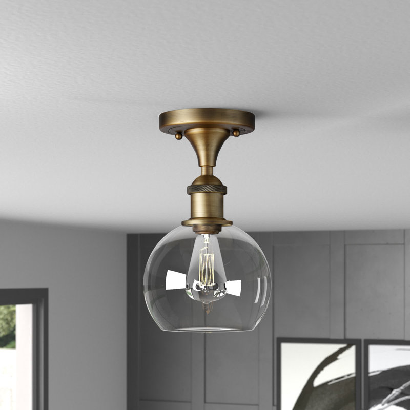 Baptista Semi Flush Mount, Clear, Antique Brass, 9'' H X 10'' W X 10'' D