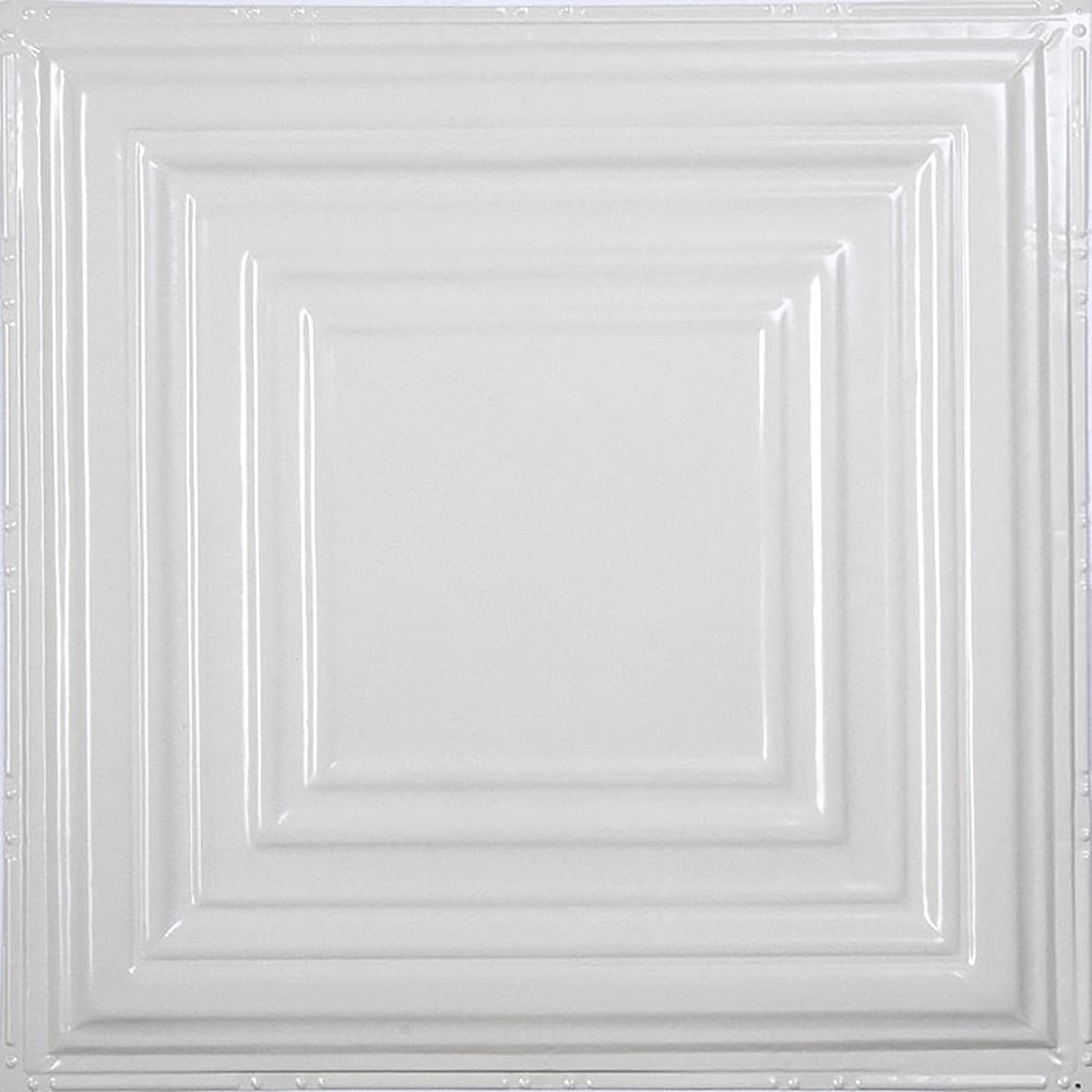 American Tin Ceilings Pattern 2' x 2' (24" x24") Wall Panels & Ceiling Nail-Up Tiles - Embossed Square with Deep Stepped Borders (Covers 20 Sq ft) (Set of 5) American Tin Ceilings
