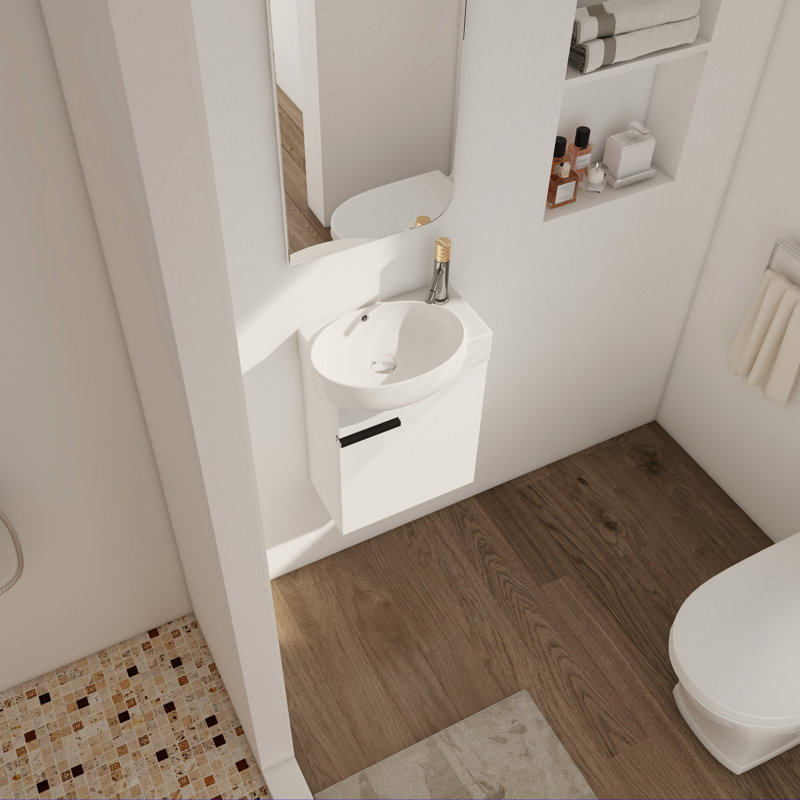 Petit meuble-lavabo, lavabo de 16 pouces, charnières de porte à fermeture douce, lavabo mural élégant, pouces, portes, pour espaces