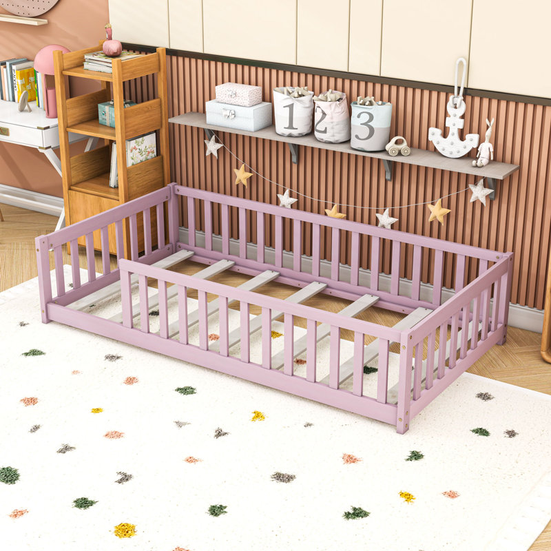 Twin Wooden Frame Kids Bed With Slats, Pink