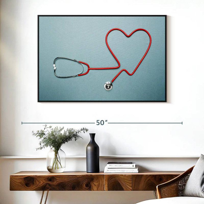 Stéthoscope en forme de cœur, Cadre flottant noir, 40 po x 27 po