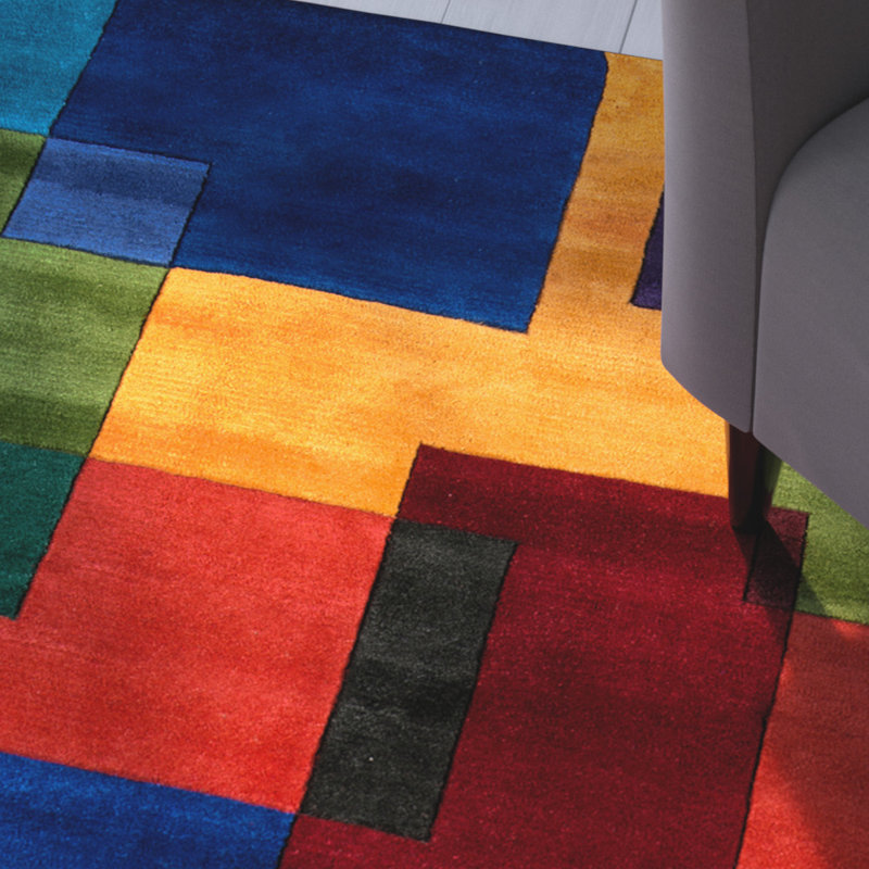 Hand-Tufted Multicolor Wool Rectangular Area Rug 5.3x8