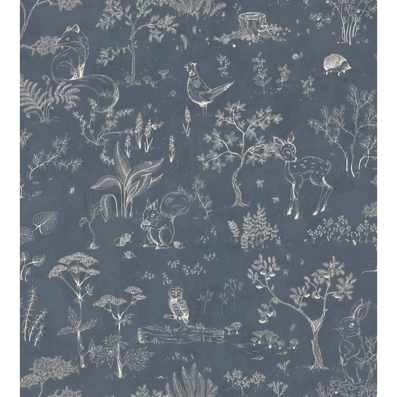 Familj II Floral Wallpaper Roll, Dark Blue
